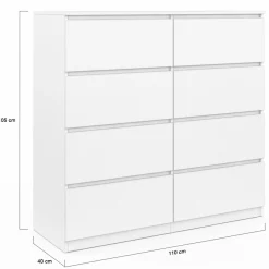 IDMarket Commode 8 tiroirs en bois blanc 110 cm* Meubles Tiroirs|Meubles Blancs