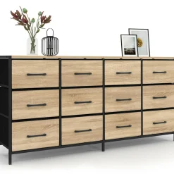 IDMarket Commode 12 tiroirs en tissu 140 cm design industriel* Commodes|Chambre Complète Adulte