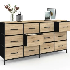 IDMarket Commode 12 tiroirs en tissu 140 cm design industriel* Commodes|Chambre Complète Adulte