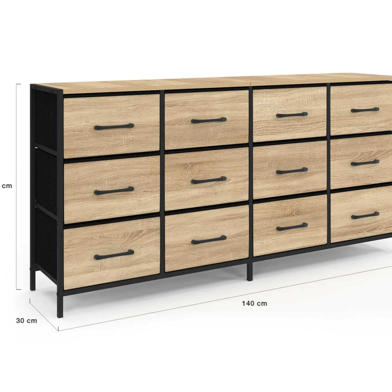 IDMarket Commode 12 tiroirs en tissu 140 cm design industriel* Commodes|Chambre Complète Adulte