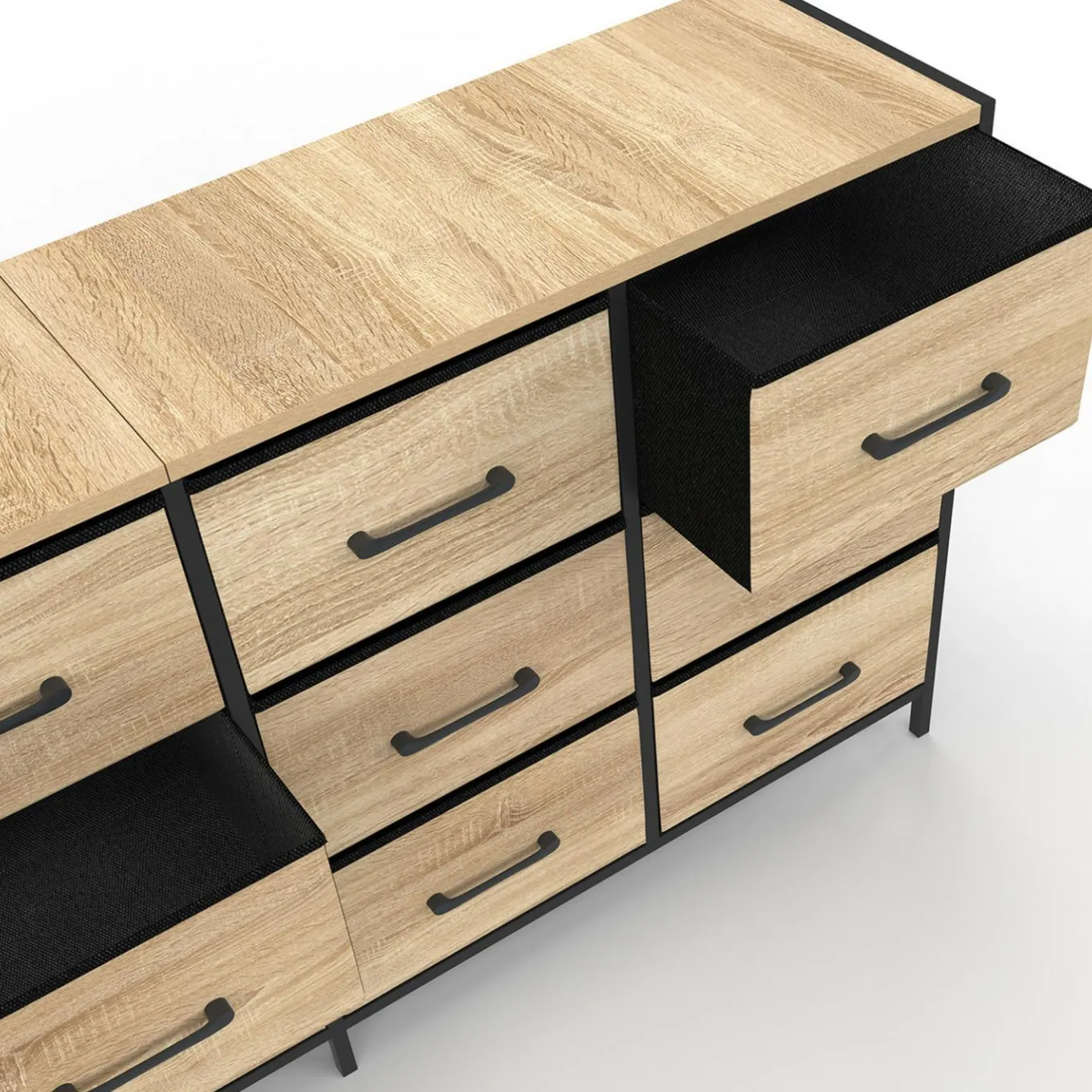 IDMarket Commode 12 tiroirs en tissu 140 cm design industriel* Commodes|Chambre Complète Adulte