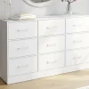 IDMarket Commode 9 tiroirs en tissu 113 cm meuble de rangement bois blanc* Collection Contemporaine|Commodes
