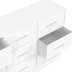 IDMarket Commode 9 tiroirs en tissu 113 cm meuble de rangement bois blanc* Collection Contemporaine|Commodes