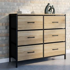 IDMarket Commode 6 tiroirs en tissu industrielle* Meubles Tiroirs|Meubles Bas