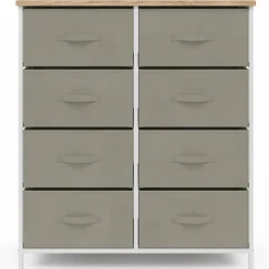 IDMarket Commode 8 tiroirs en tissu gris clair et plateau effet bois* Meubles Tiroirs|Meubles Bas