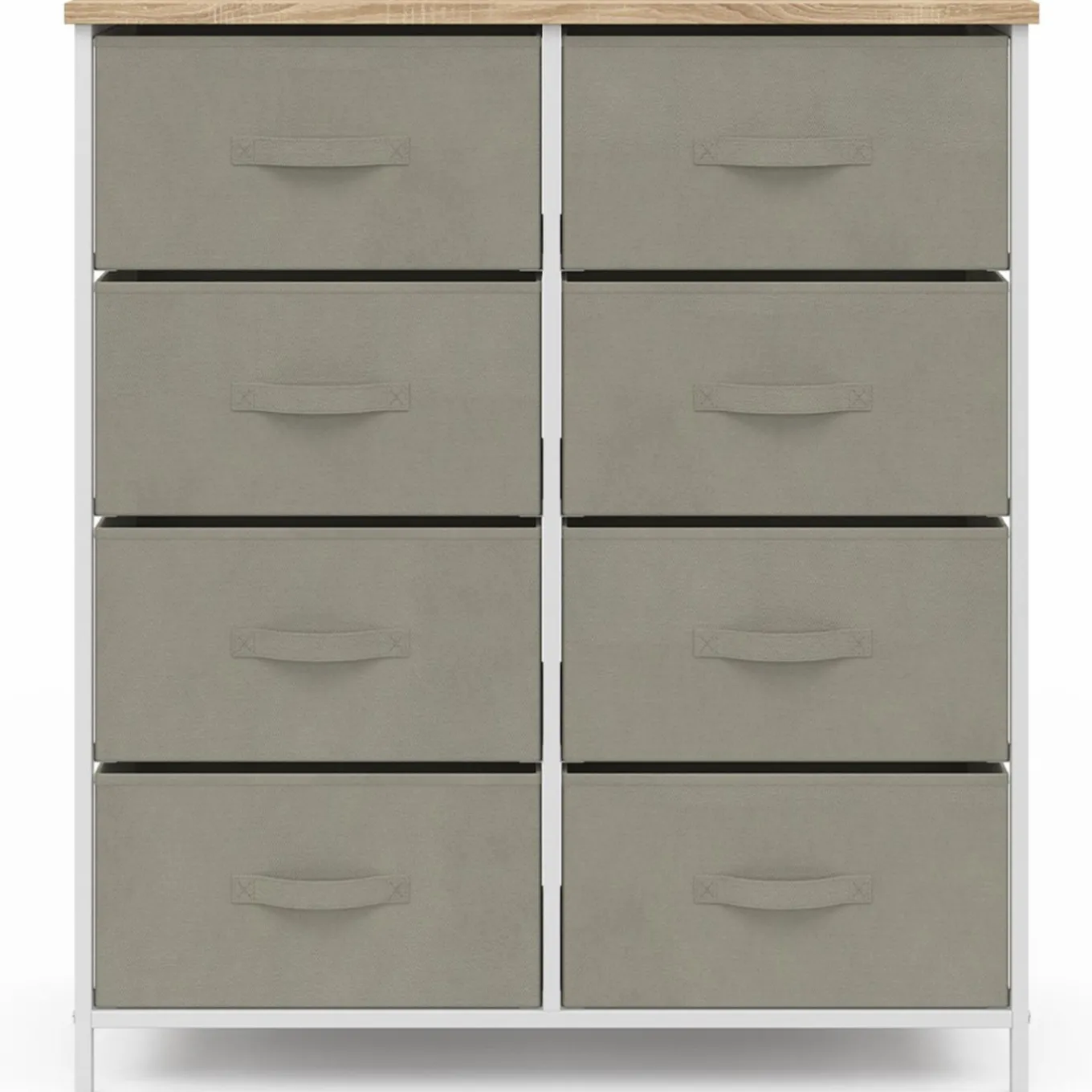 IDMarket Commode 8 tiroirs en tissu gris clair et plateau effet bois* Meubles Tiroirs|Meubles Bas