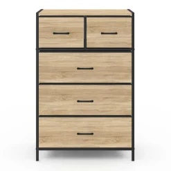 IDMarket Commode 5 tiroirs en tissu industrielle* Meubles Tiroirs|Collection Industrielle