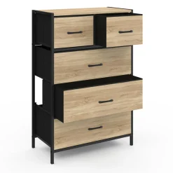 IDMarket Commode 5 tiroirs en tissu industrielle* Meubles Tiroirs|Collection Industrielle