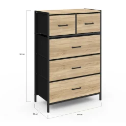 IDMarket Commode 5 tiroirs en tissu industrielle* Meubles Tiroirs|Collection Industrielle
