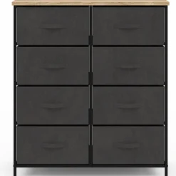 IDMarket Commode 8 tiroirs en tissu gris anthracite et plateau effet bois* Meubles Tiroirs|Meubles Bas
