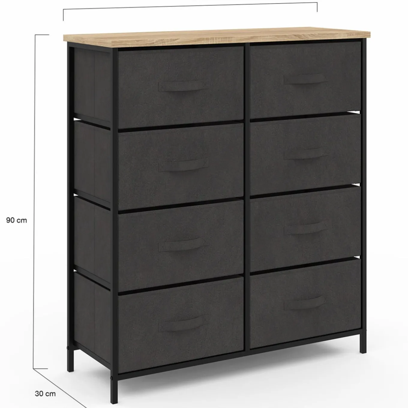 IDMarket Commode 8 tiroirs en tissu gris anthracite et plateau effet bois* Meubles Tiroirs|Meubles Bas