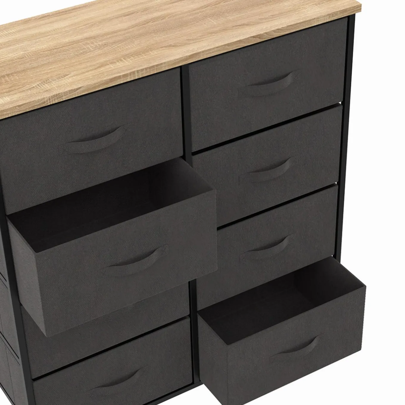 IDMarket Commode 8 tiroirs en tissu gris anthracite et plateau effet bois* Meubles Tiroirs|Meubles Bas