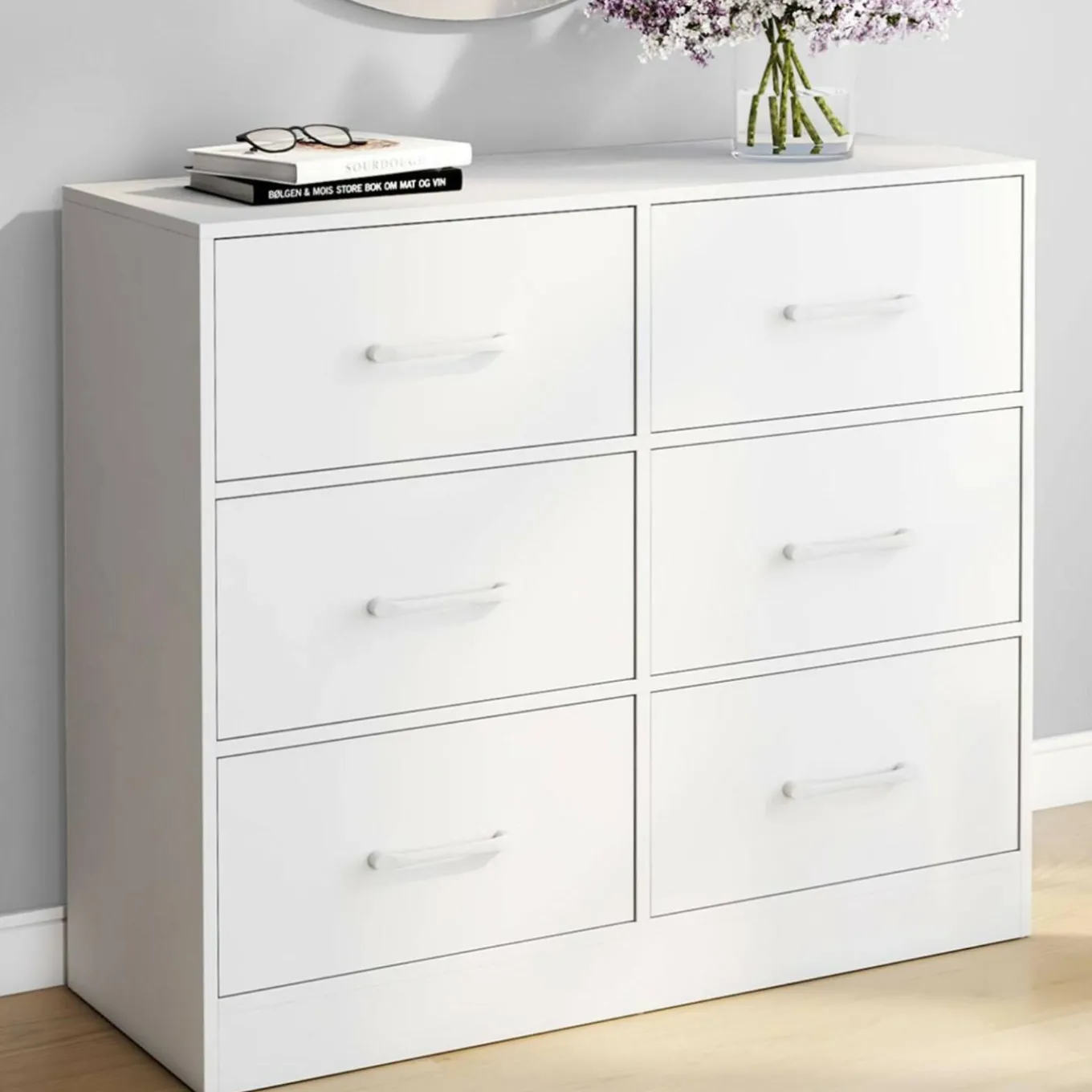 IDMarket Commode 6 tiroirs en tissu 80 cm meuble de rangement bois blanc* Collection Contemporaine|Commodes