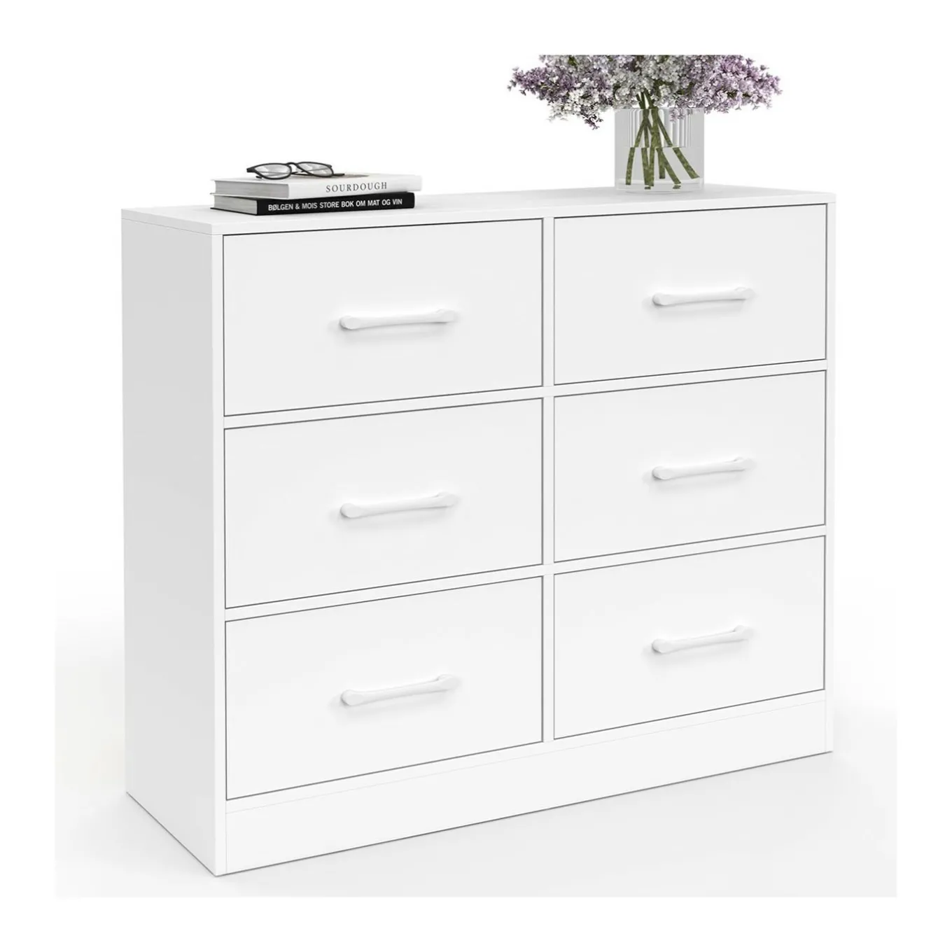 IDMarket Commode 6 tiroirs en tissu 80 cm meuble de rangement bois blanc* Collection Contemporaine|Commodes