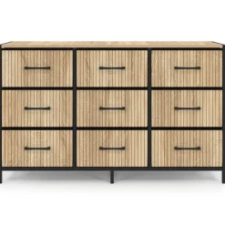 IDMarket Commode 9 tiroirs en tissu 115 CM effet lattes, design industriel* Meubles Tiroirs|Meubles Bas