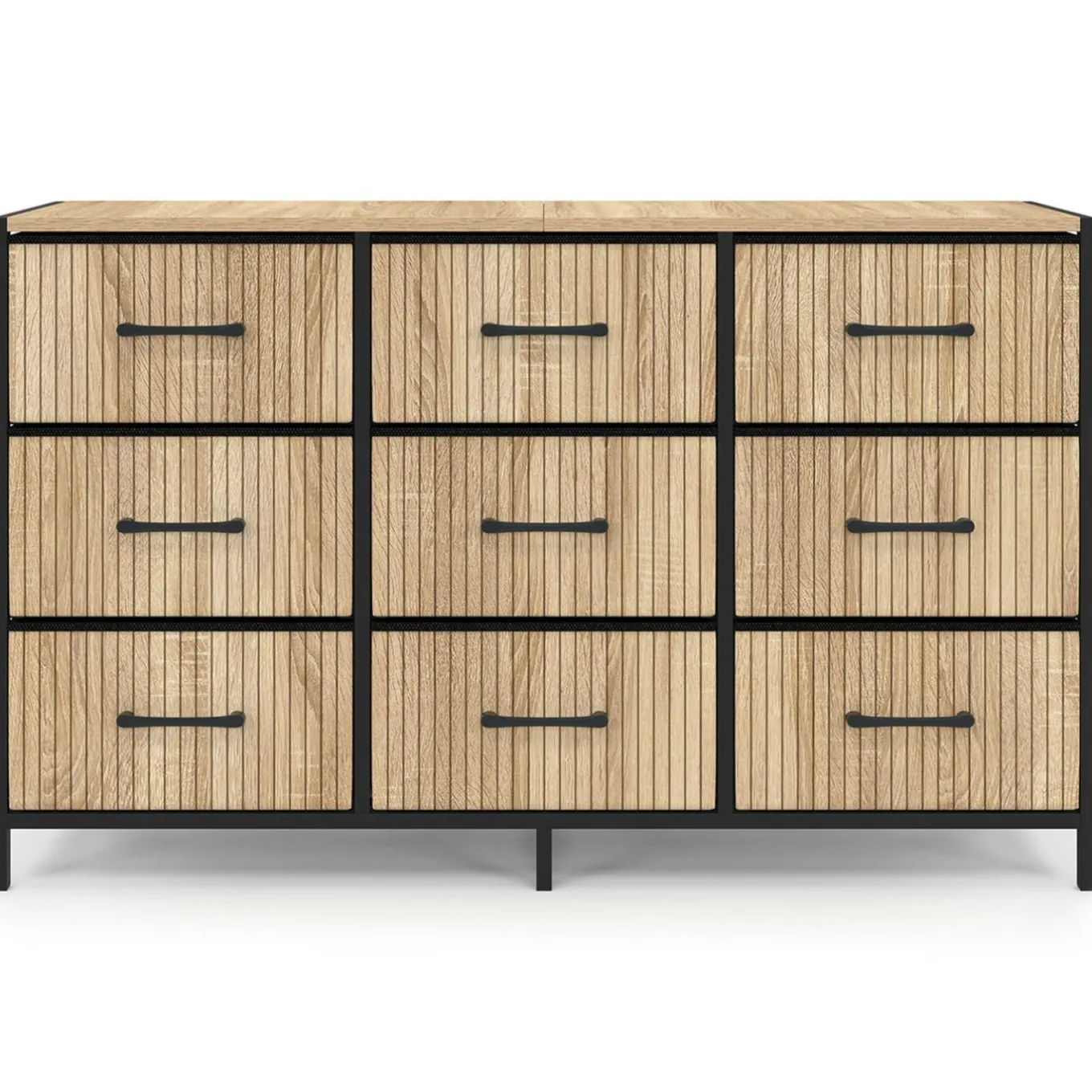 IDMarket Commode 9 tiroirs en tissu 115 CM effet lattes, design industriel* Meubles Tiroirs|Meubles Bas