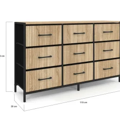 IDMarket Commode 9 tiroirs en tissu 115 CM effet lattes, design industriel* Meubles Tiroirs|Meubles Bas