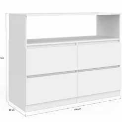 IDMarket Commode avec 4 tiroirs bois blanc 100 cm avec niche* Collection Agencement Magasin|Petits Meubles