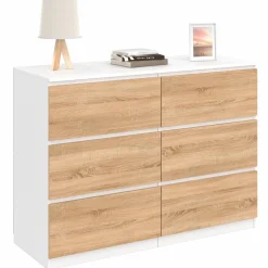 IDMarket Commode blanc et bois 6 tiroirs* Commodes