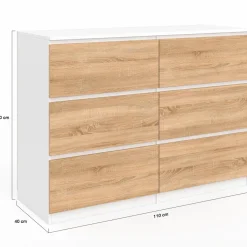 IDMarket Commode blanc et bois 6 tiroirs* Commodes