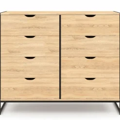 IDMarket Commode blanc et bois 8 tiroirs au design industriel* Meubles Tiroirs|Meubles En Bois