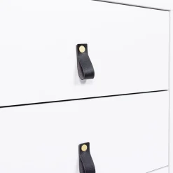 IDMarket Commode blanche 6 tiroirs avec poignées effet cuir noir* Meubles Tiroirs|Meubles Bas