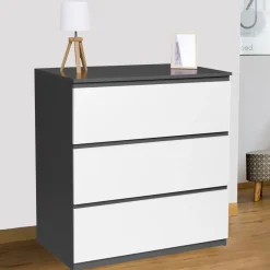 IDMarket Commode blanche et grise 3 tiroirs* Meubles Tiroirs|Collection Design