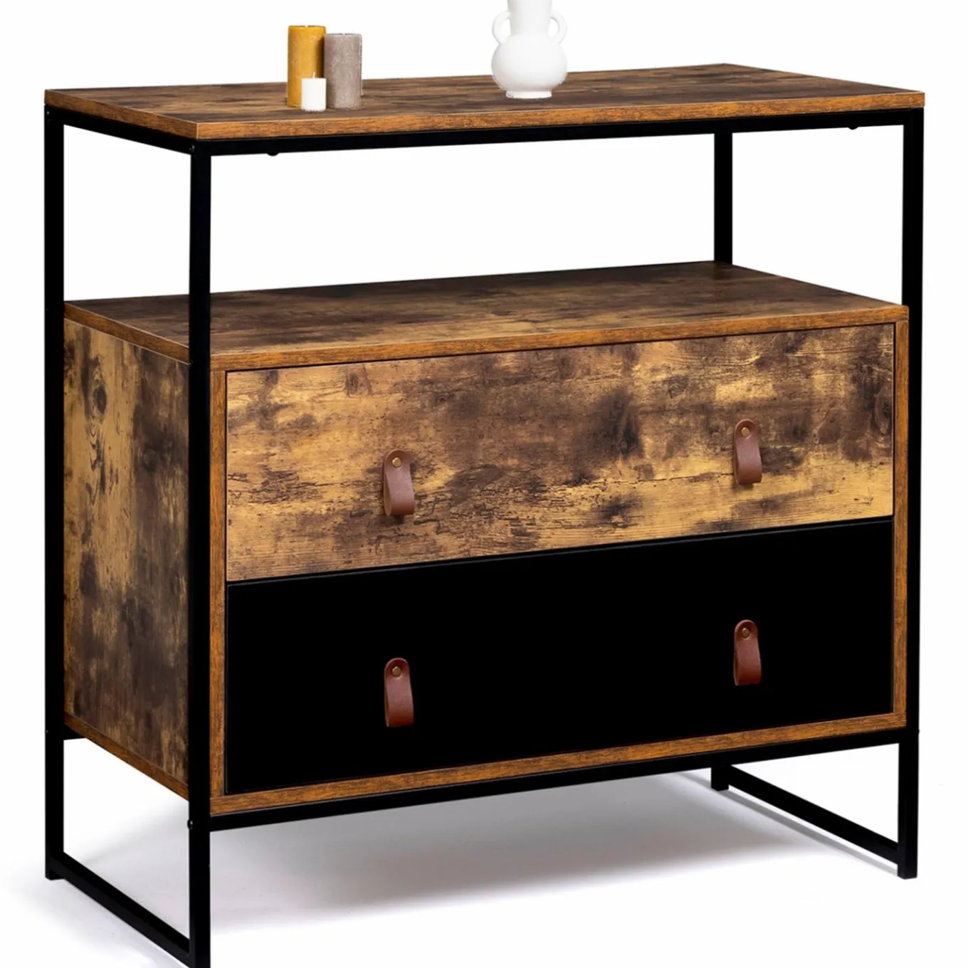 IDMarket Commode bois et métal avec 2 tiroirs* Meubles Tiroirs|Collection Vintage