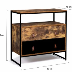 IDMarket Commode bois et métal avec 2 tiroirs* Meubles Tiroirs|Collection Vintage
