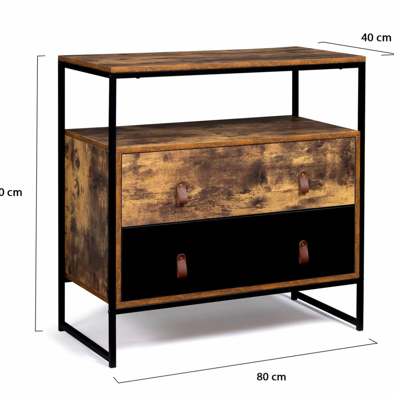 IDMarket Commode bois et métal avec 2 tiroirs* Meubles Tiroirs|Collection Vintage