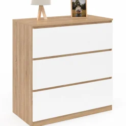 IDMarket Commode bois façon hêtre et blanc 3 tiroirs 78 cm* Meubles En Bois|Collection Agencement Magasin