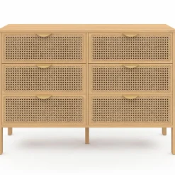 IDMarket Commode cannage coloris bois avec 6 tiroirs* Meubles Tiroirs|Meubles Bas