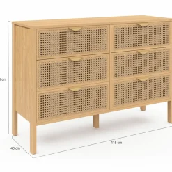 IDMarket Commode cannage coloris bois avec 6 tiroirs* Meubles Tiroirs|Meubles Bas