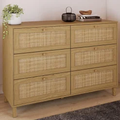 IDMarket Commode cannage effet naturel avec 6 tiroirs* Meubles Tiroirs|Meubles Bas