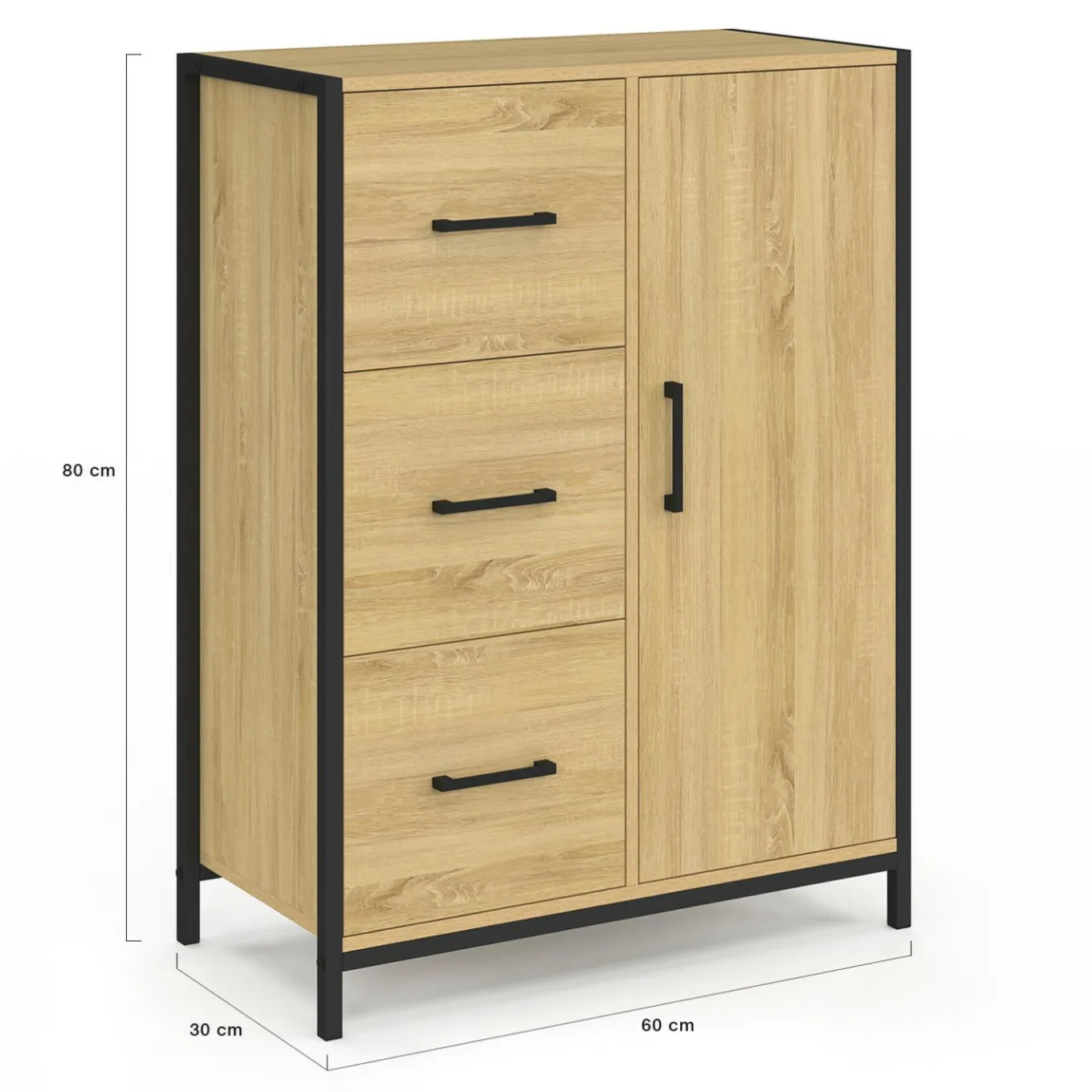 IDMarket Commode de rangement salle de bain design industriel 3 tiroirs 1 placard* Meubles Salle De Bain