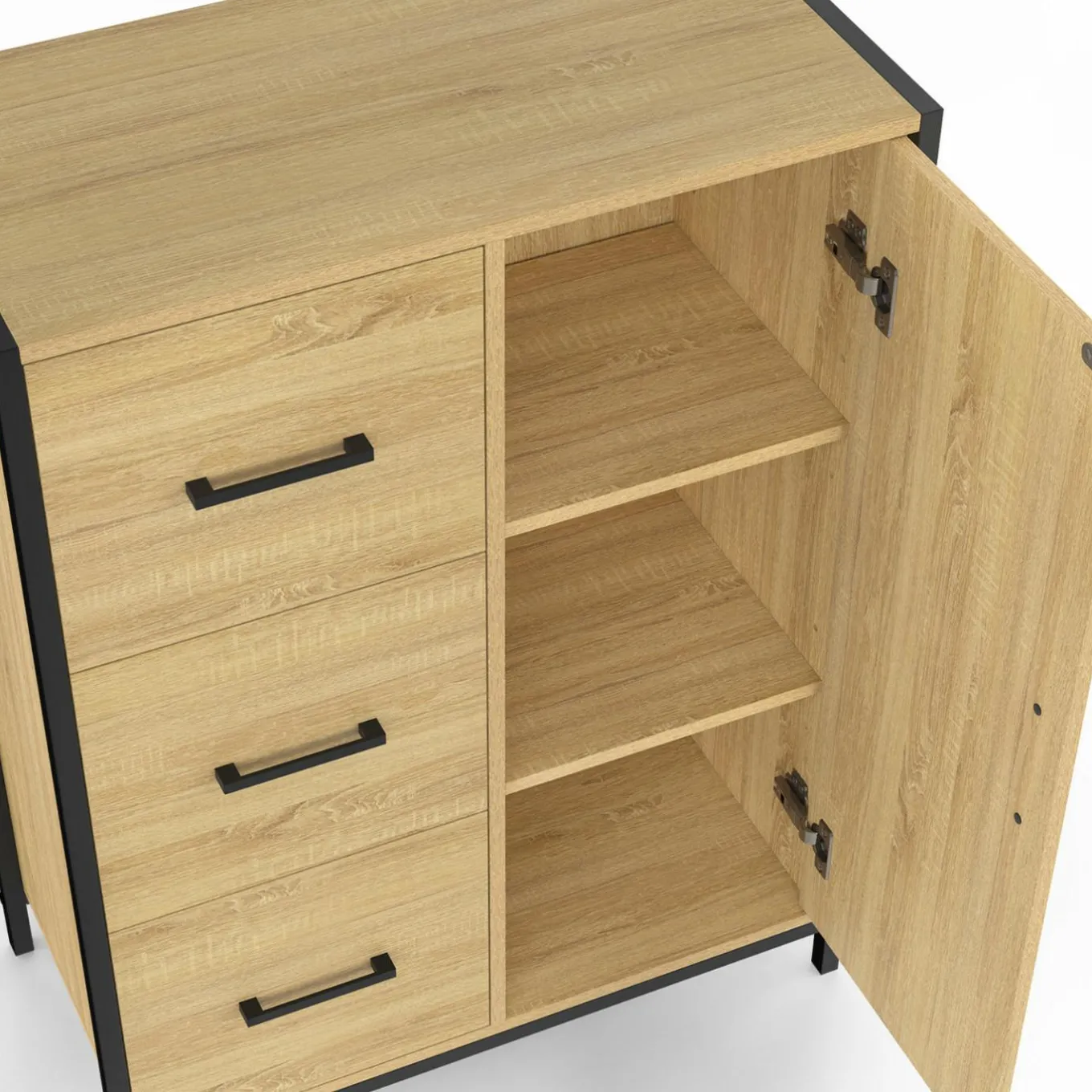 IDMarket Commode de rangement salle de bain design industriel 3 tiroirs 1 placard* Meubles Salle De Bain