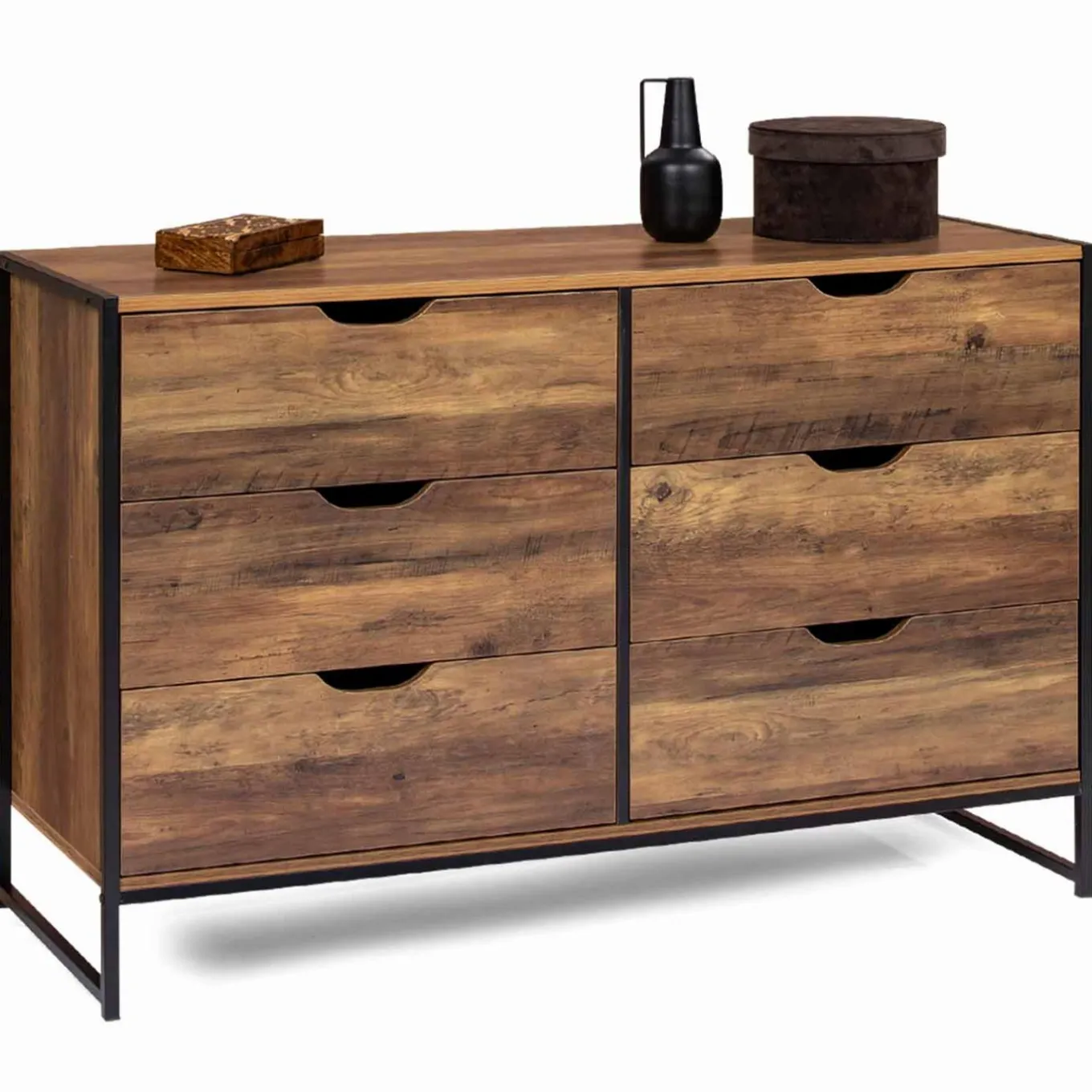 IDMarket Commode design industriel 6 tiroirs bois foncé* Meubles Tiroirs|Meubles Bas