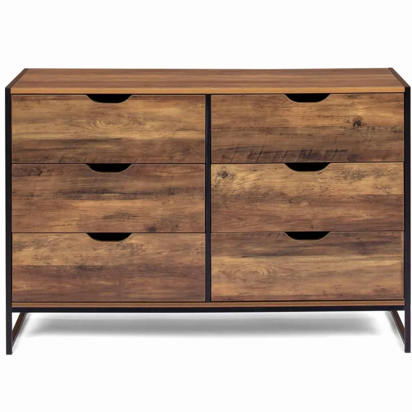 IDMarket Commode design industriel 6 tiroirs bois foncé* Meubles Tiroirs|Meubles Bas