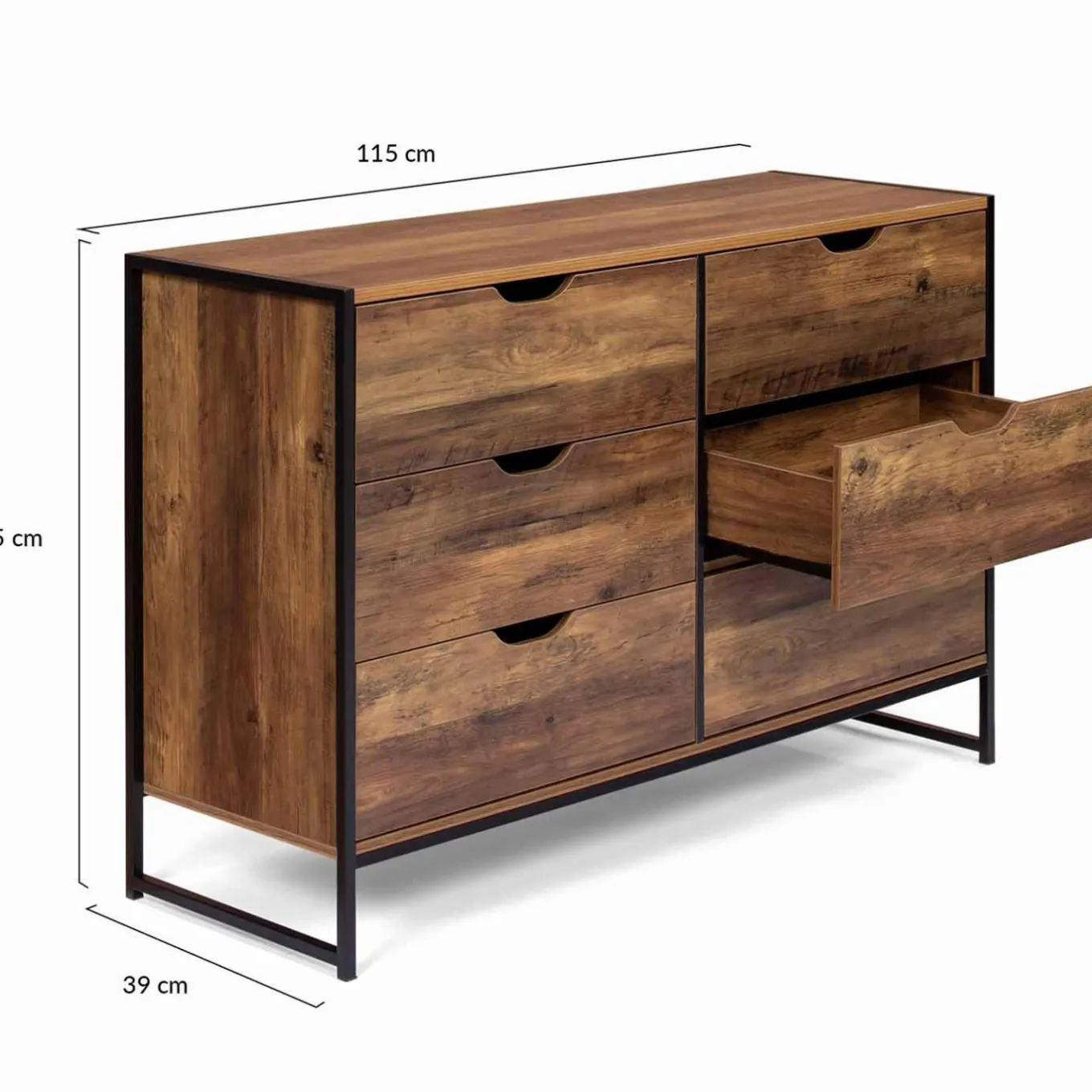 IDMarket Commode design industriel 6 tiroirs bois foncé* Meubles Tiroirs|Meubles Bas