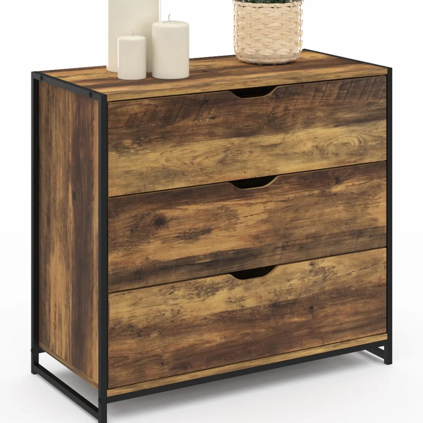 IDMarket Commode design industriel 3 tiroirs avec étagère* Meubles Tiroirs|Meubles Bas