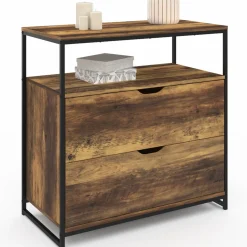 IDMarket Commode design industriel 2 tiroirs avec étagère* Meubles Tiroirs|Meubles Bas