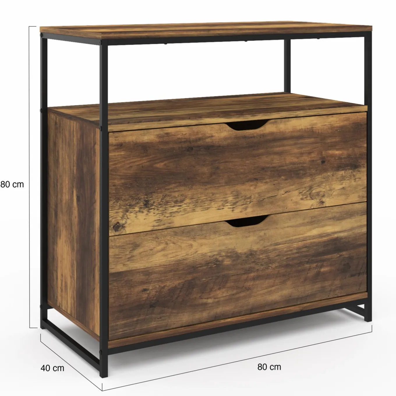 IDMarket Commode design industriel 2 tiroirs avec étagère* Meubles Tiroirs|Meubles Bas