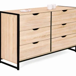 IDMarket Commode design industriel 6 tiroirs 140 cm* Meubles Tiroirs|Meubles Bas