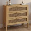 IDMarket Commode en bois 3 tiroirs cannage 80 cm* Meubles Tiroirs|Meubles Bas