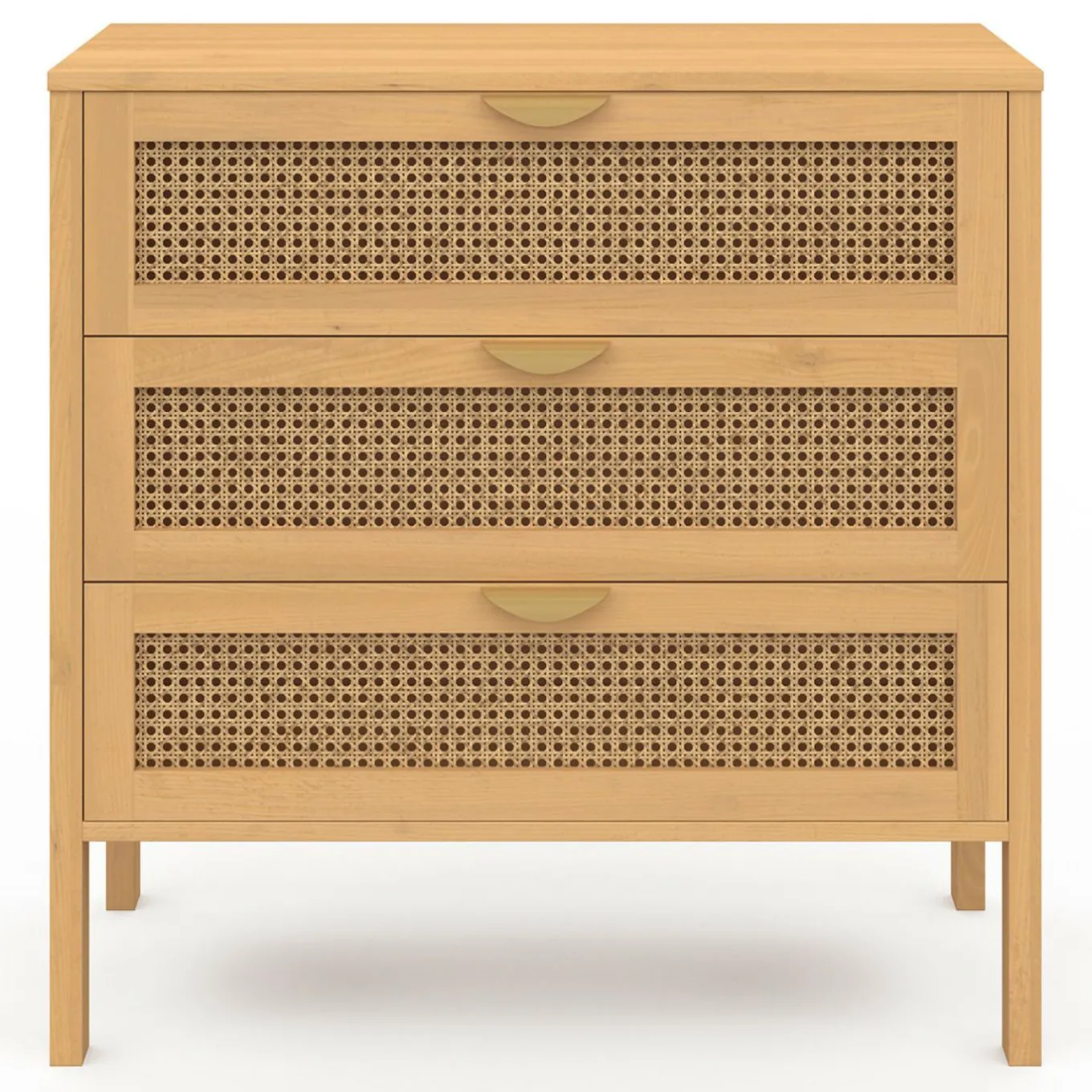 IDMarket Commode en bois 3 tiroirs cannage 80 cm* Meubles Tiroirs|Meubles Bas