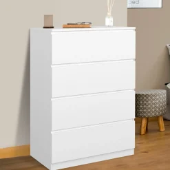 IDMarket Commode en bois blanc avec 4 tiroirs 75 cm* Collection Agencement Magasin|Petits Meubles