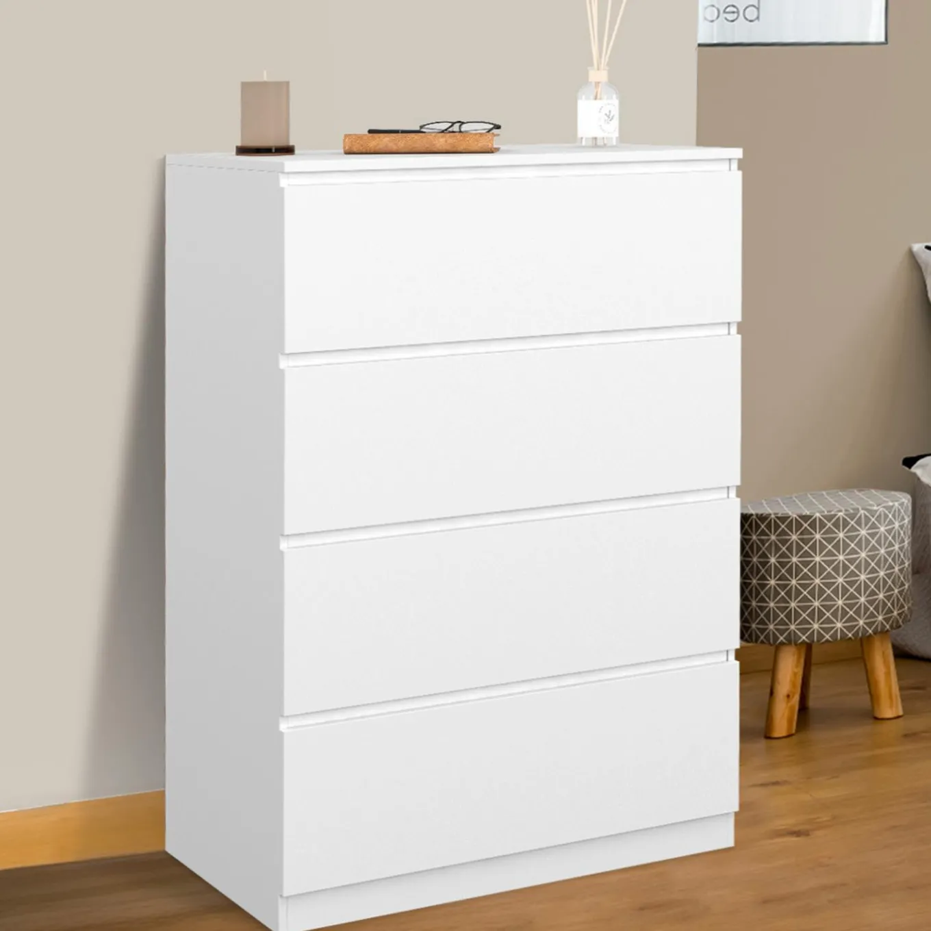 IDMarket Commode en bois blanc avec 4 tiroirs 75 cm* Collection Agencement Magasin|Petits Meubles