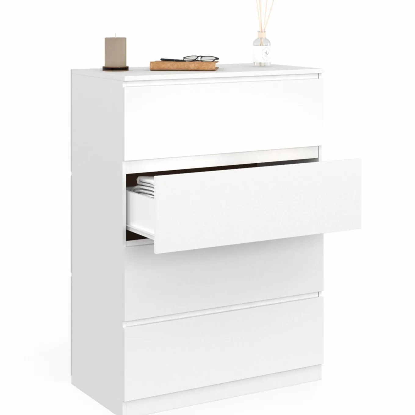 IDMarket Commode en bois blanc avec 4 tiroirs 75 cm* Collection Agencement Magasin|Petits Meubles