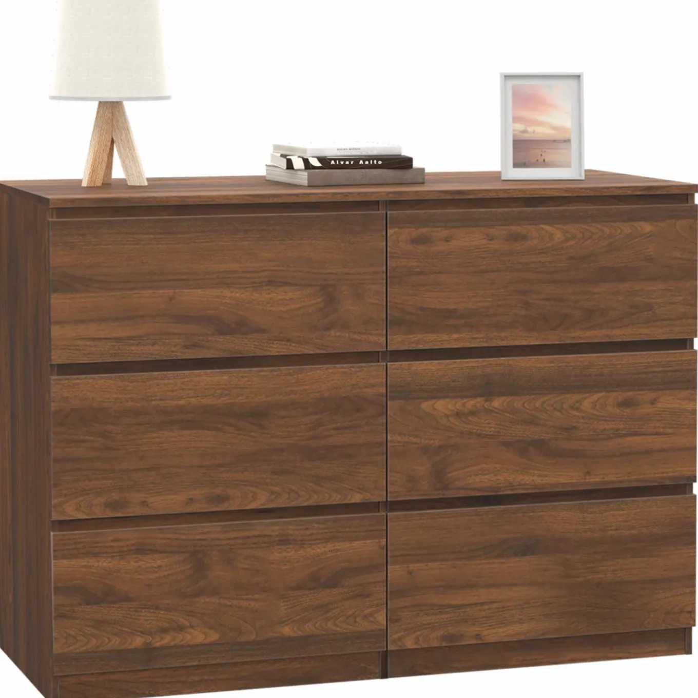 IDMarket Commode en bois effet noyer avec 6 tiroirs 110 cm* Collection Agencement Magasin|Petits Meubles