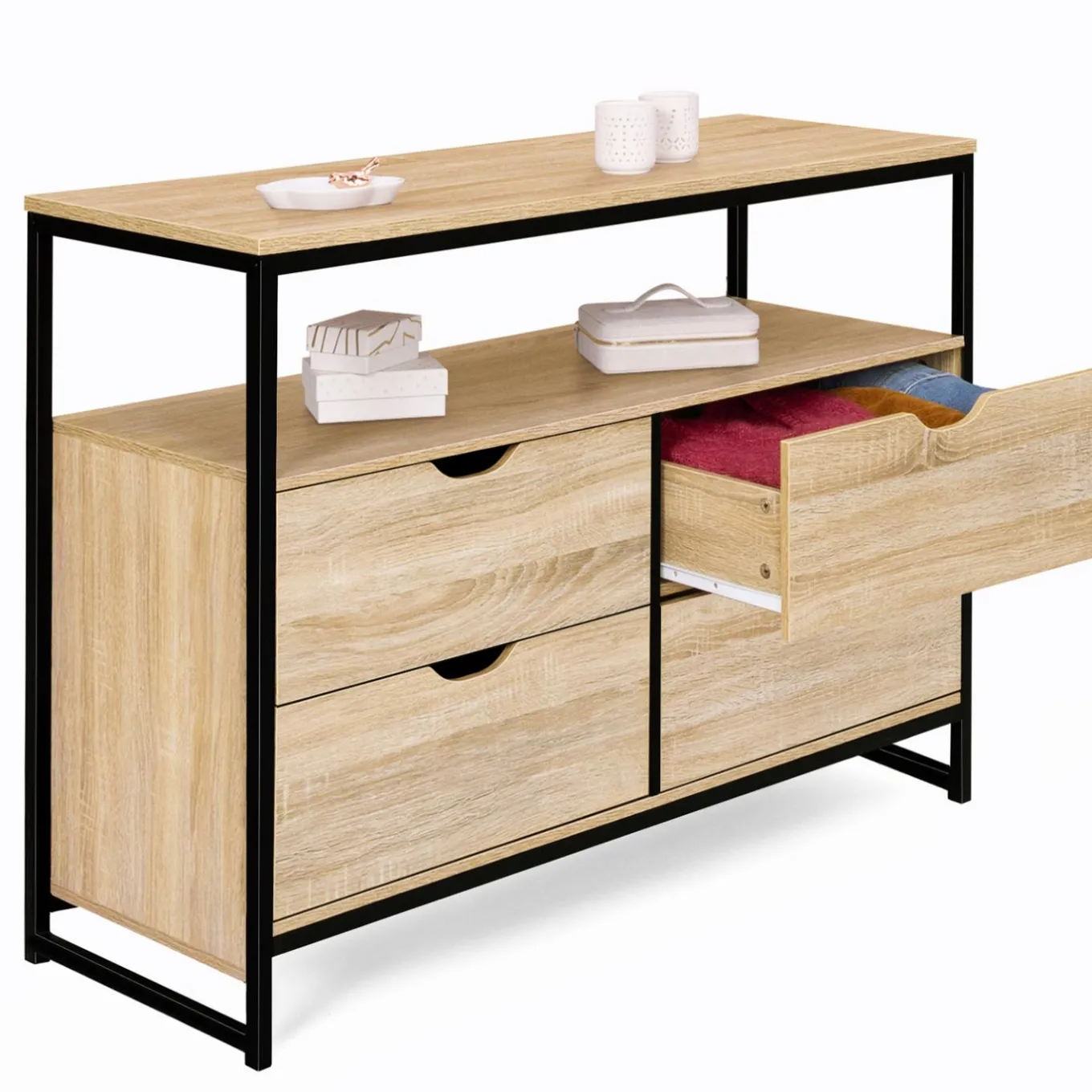 IDMarket Commode industrielle 4 tiroirs et étagère* Meubles Tiroirs|Meubles Bas